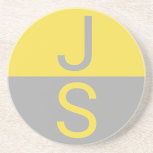 Dessous De Verre En Grès Yellow & Grey Modern Initials monogram