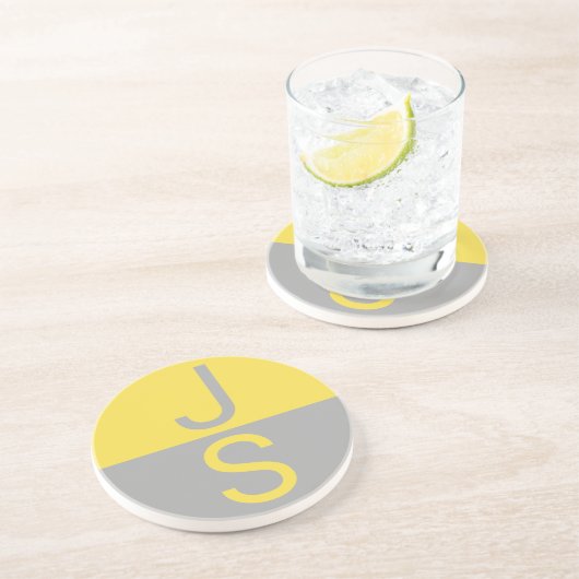 Dessous De Verre En Grès Yellow & Grey Modern Initials monogram (Côté)