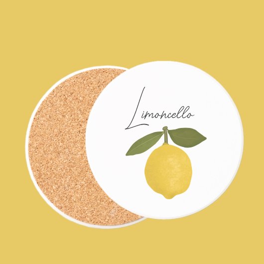 Dessous De Verre En Grès Yellow Lemon with Green Leaves | Fresh Citrus 