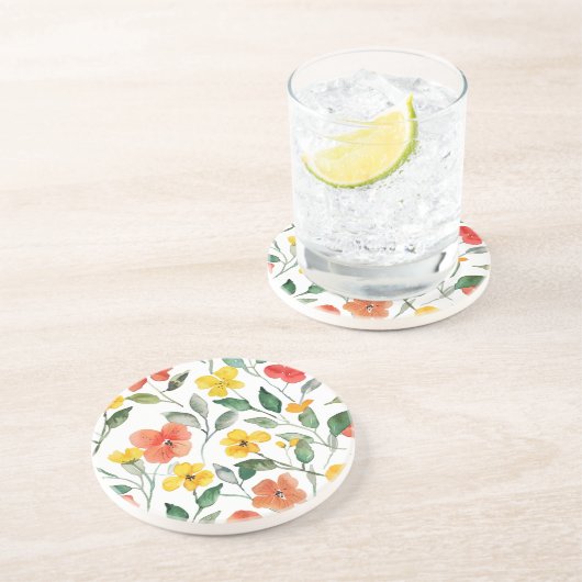 Dessous De Verre En Grès Yellow Orange Flowers (Côté)