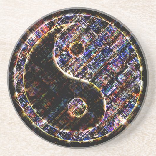 Dessous De Verre En Grès Yin Yang Blue Metal Fire (Devant)