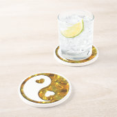 Dessous De Verre En Grès Yin & Yang / Coeurs or (Côté)