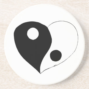 Dessous De Verre En Grès Yin Yang Heart (B/W)