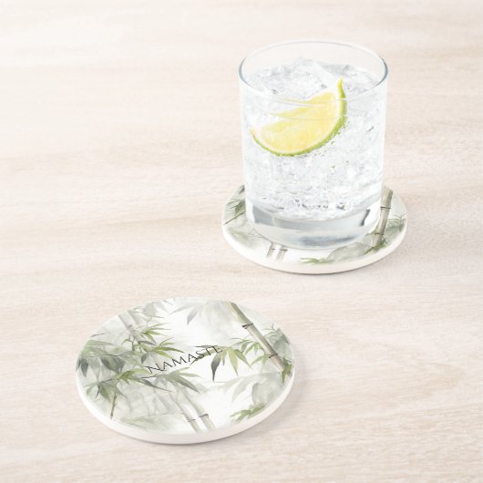 Dessous De Verre En Grès Yoga de pleine conscience en bambou vert (Côté)