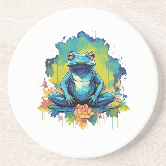 Dessous De Verre En Grès Yoga Frog Aquarelle (Devant)