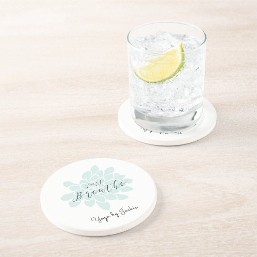 Dessous De Verre En Grès Yoga vert Respire la florale blanche (Côté)