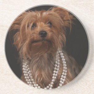 Dessous De Verre En Grès Yorkie en collier de perle