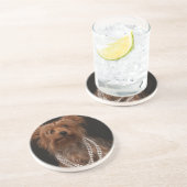 Dessous De Verre En Grès Yorkie en collier de perle (Côté)