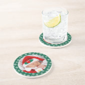 Dessous De Verre En Grès Your Photo Santa Baby Green Background Snowflakes (Côté)