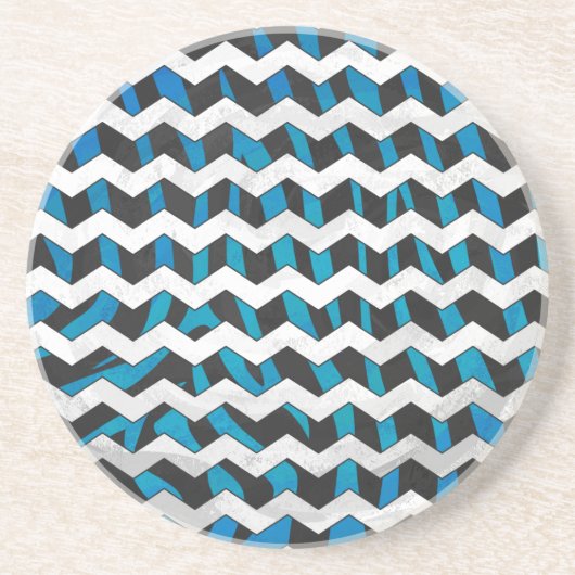 Dessous De Verre En Grès Zebra Chevron noir et bleu (Devant)