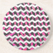 Dessous De Verre En Grès Zebra Chevron noir et rose chaud (Devant)