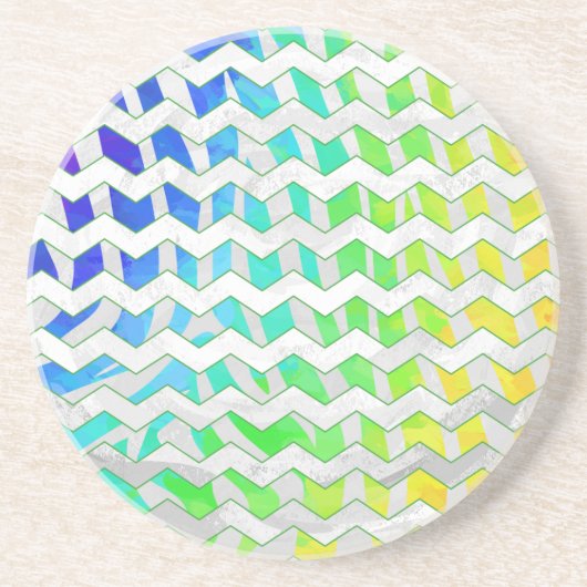 Dessous De Verre En Grès Zebra Chevron Rainbow et White Print (Devant)