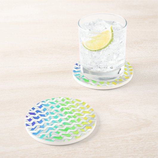 Dessous De Verre En Grès Zebra Chevron Rainbow et White Print (Côté)