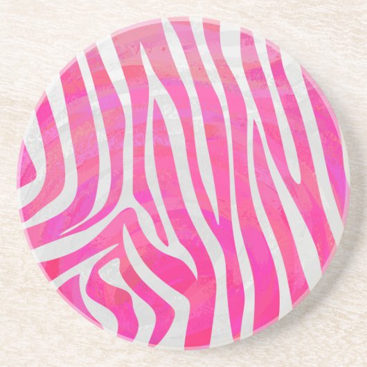 Dessous De Verre En Grès Zebra Hot Pink et White Print (Devant)