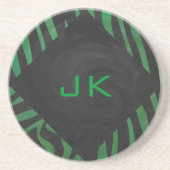 Dessous De Verre En Grès Zebra Monogramme noir et vert (Devant)
