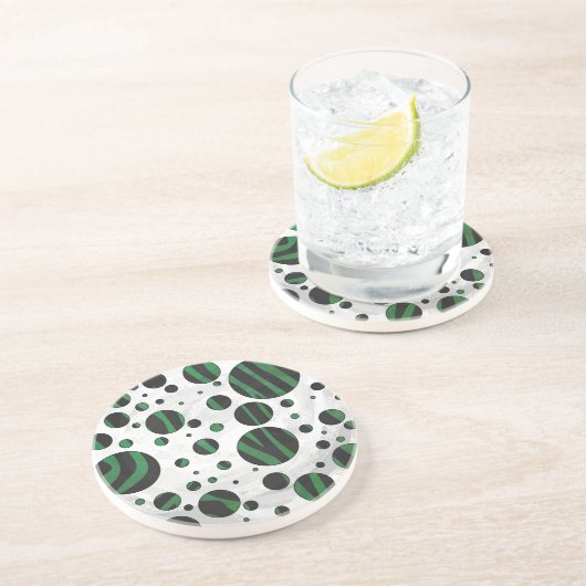 Dessous De Verre En Grès Zebra noir et vert Polka point (Côté)