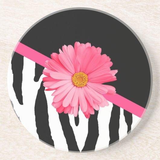 Dessous De Verre En Grès Zebra Pattern Girly Rose Daisy (Devant)