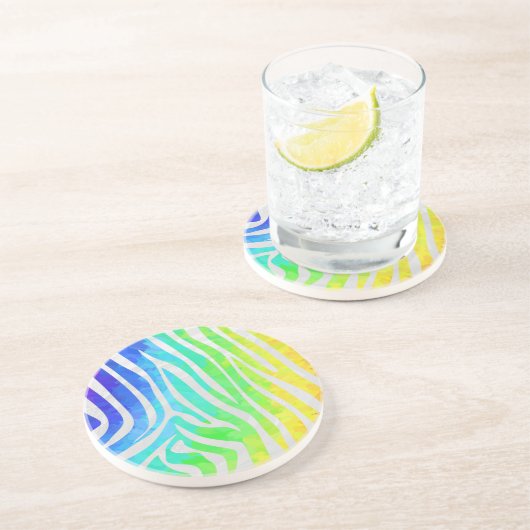 Dessous De Verre En Grès Zebra Rainbow et White Print (Côté)
