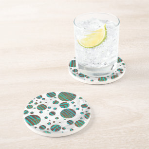 Dessous De Verre En Grès Zèbre à pois brun et sarcelle