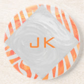 Dessous De Verre En Grès Zèbre Monogramme Orange et Blanc (Devant)