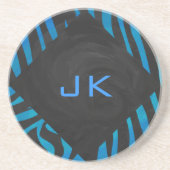 Dessous De Verre En Grès Zèbre noir et bleu avec Monogramme (Devant)