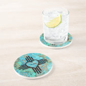 Dessous De Verre En Grès Zia Heart Turquoise Sur Sandstone Nom Personnalisé (Côté)