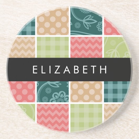 Dessous De Verre En Grès Zigzag, Chevron, En vichy, Pois, Votre Nom (Devant)
