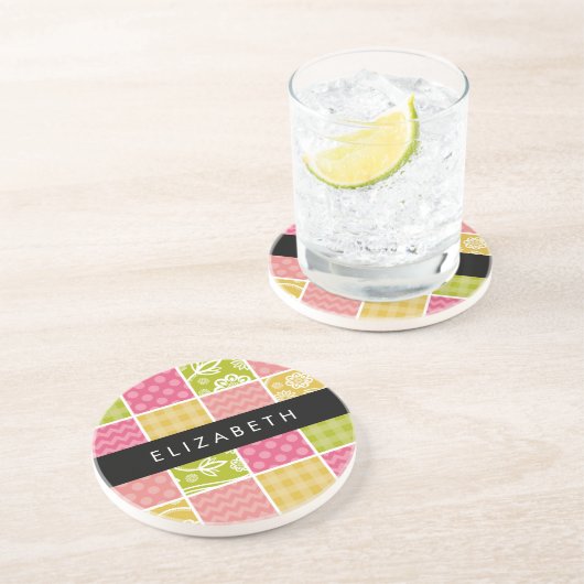 Dessous De Verre En Grès Zigzag, Chevron, Pois, En vichy, Votre Nom (Côté)