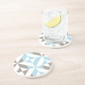 Dessous De Verre En Grès ZigZag géométrique bleu et argent (Côté)