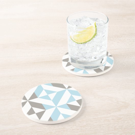 Dessous De Verre En Grès ZigZag géométrique bleu et argent (Côté)