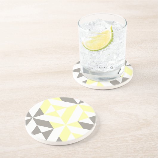 Dessous De Verre En Grès ZigZag géométrique jaune et argent (Côté)