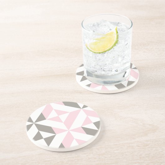 Dessous De Verre En Grès ZigZag géométrique rose et argent (Côté)