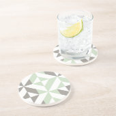 Dessous De Verre En Grès ZigZag géométrique Sage Green et Silver (Côté)