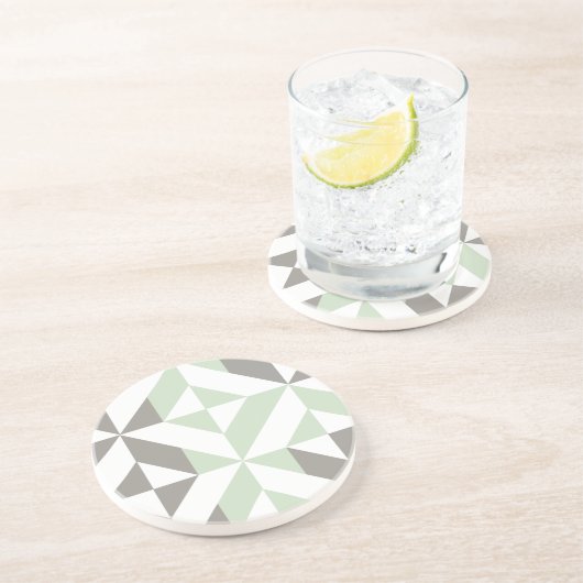 Dessous De Verre En Grès ZigZag géométrique Sage Green et Silver (Côté)