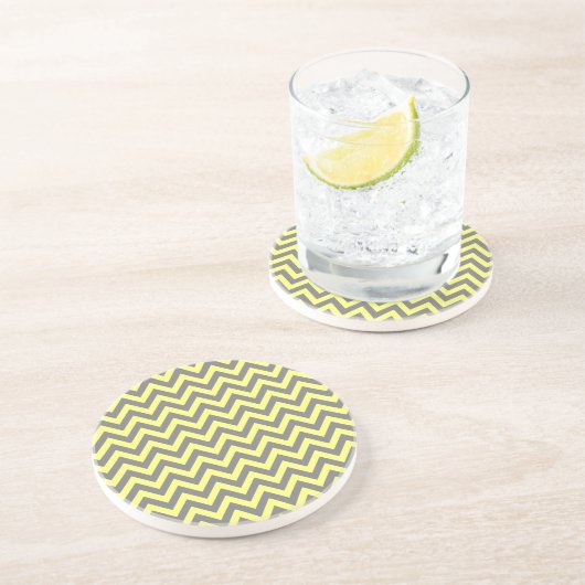 Dessous De Verre En Grès Zigzag jaune et gris (Côté)