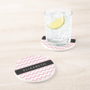 Dessous De Verre En Grès Zigzag Rose, Chevron Rose, Motif Vague, Votre Nom