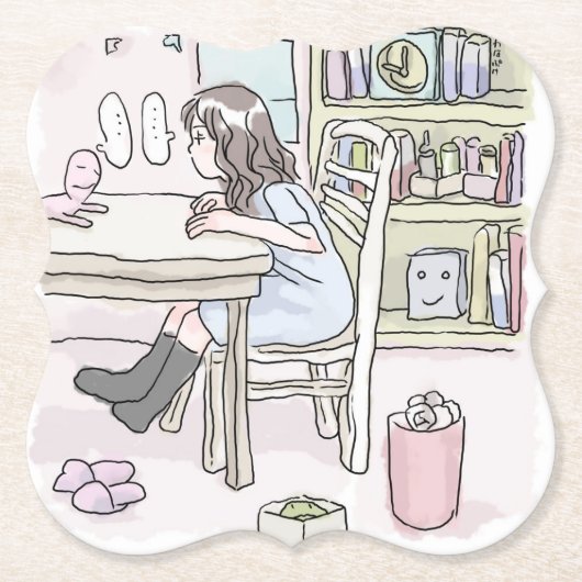 DESSOUS-DE-VERRE EN PAPIER さいくさじ 机に向かう (Devant)