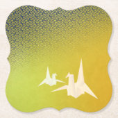 DESSOUS-DE-VERRE EN PAPIER 折鶴と紗綾形紋様(金地に紺青色)のペーパーコースター (Devant)