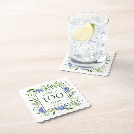 Dessous-de-verre En Papier 100e anniversaire Blue Hydrangeas (En situation)