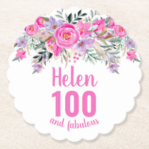 Dessous-de-verre En Papier 100ème anniversaire rose floral nom