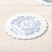 Dessous-de-verre En Papier 16e anniversaire Français Blue Floral Crest Custom (Incliné)