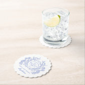 Dessous-de-verre En Papier 16e anniversaire Français Blue Floral Crest Custom (En situation)