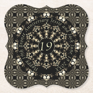Dessous-de-verre En Papier 19e anniversaire du Mariage Mandala Médaillon Text