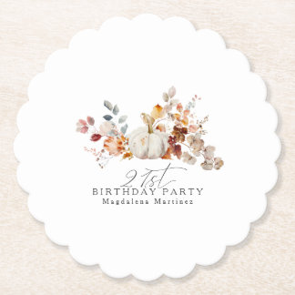 Dessous-de-verre En Papier 21e anniversaire Citrouille blanc automne fleurs P