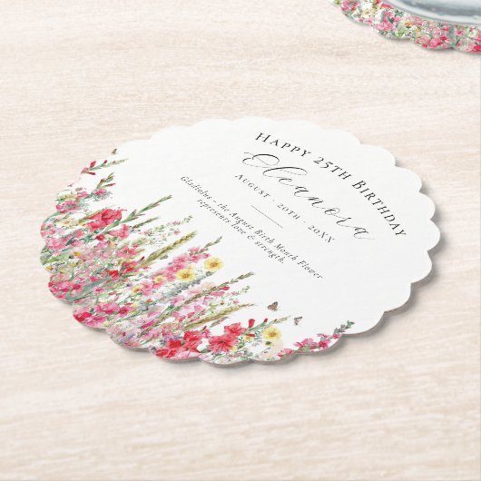 Dessous-de-verre En Papier 25 Anniversaire Août Fleur de naissance personnali (Incliné)