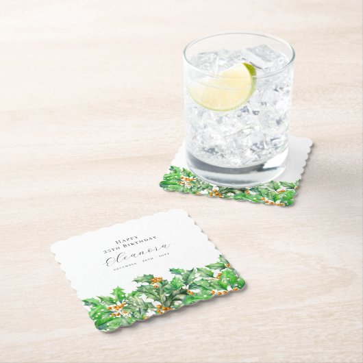 Dessous-de-verre En Papier 25 Anniversaire Décembre Fleur de naissance Holly (En situation)