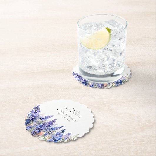 Dessous-de-verre En Papier 25e anniversaire Juillet Fleur de naissance Larksp (En situation)