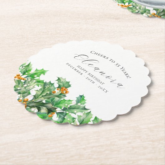 Dessous-de-verre En Papier 35th Birthday December Birth Flower Holly Custom (Incliné)