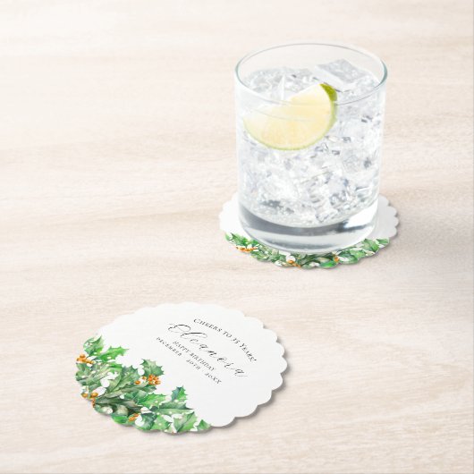 Dessous-de-verre En Papier 35th Birthday December Birth Flower Holly Custom (En situation)