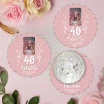 Dessous-de-verre En Papier 40 et Fabulous Foliage rose photo 40e anniversaire<br><div class="desc">40 et Fabulous Foliage Pink Photo 40th Birthday Party Paper Dessous de verre. 40 et texte fabuleux en écriture blanche tendance avec un nom et feuillage blanc sur un arrière - plan rose. Personnalisez-le avec votre photo,  votre nom et l'âge.</div>